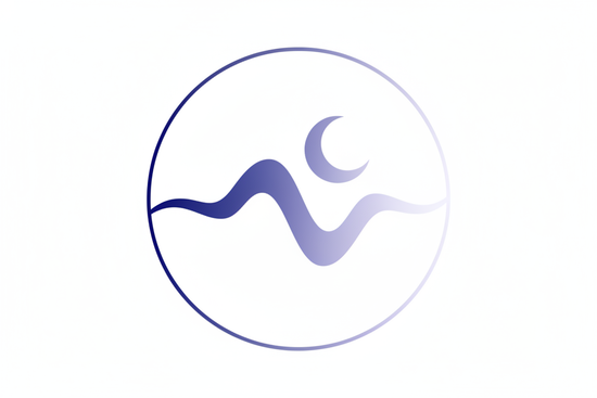 small, high-quality circular icon. pure white background. A minimal, elegant sine wave that starts in the dark (Indigo) and smoothly transitions into the light (White/Lavender). Use a crescent moon or sun symbol integrated into the wave's peak.
